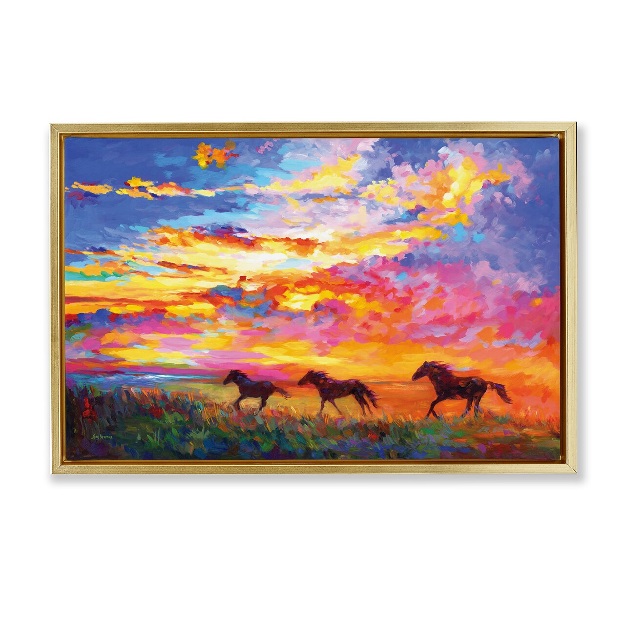 Stupell Industries Wild Horses at Sunset Framed Floater Canvas Wall Art Design by Leon Devenice